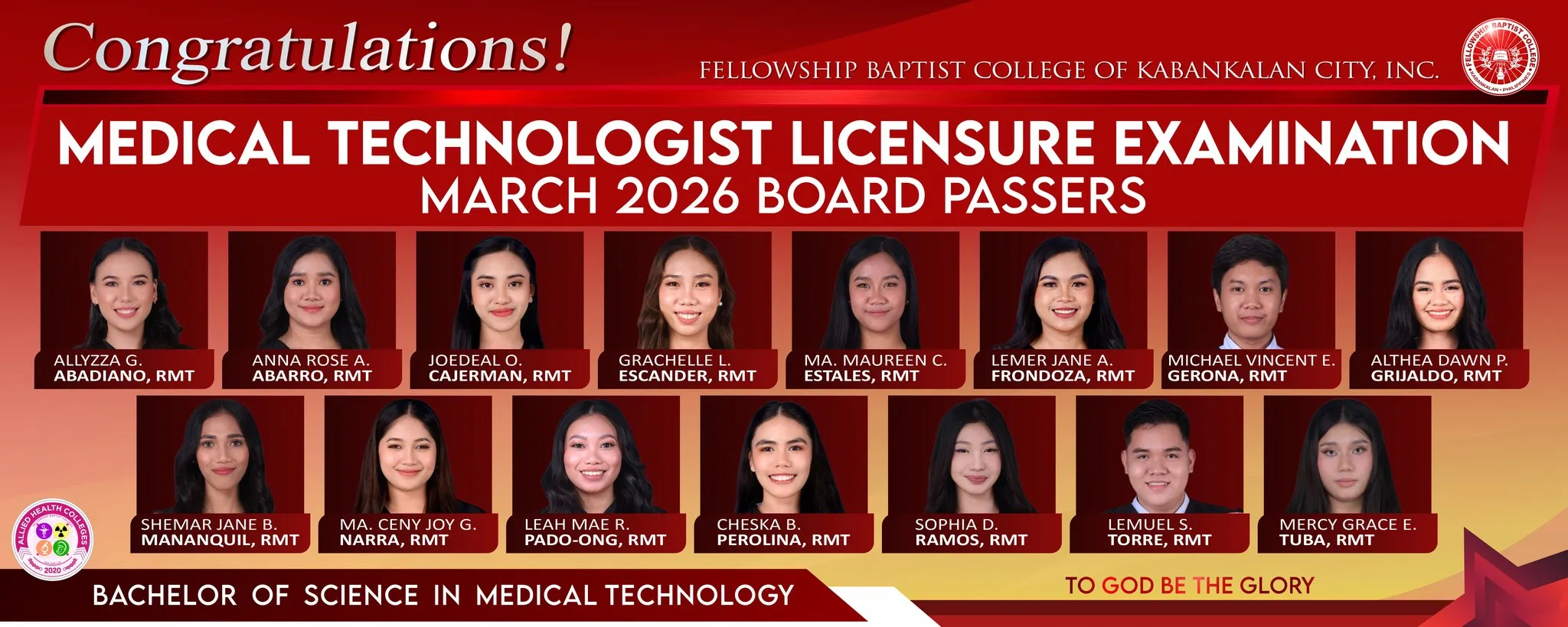 Congratulations, New Registered Medical Technologists! 